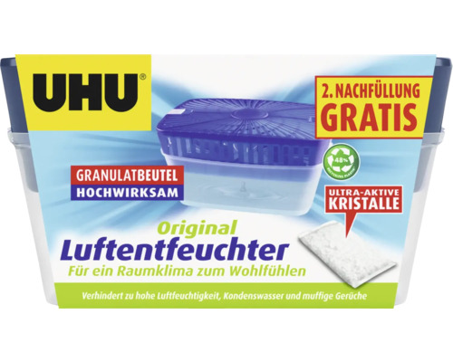UHU Luftentfeuchter Original CT 1000 g + 1 Nachfüller UHU Luftentfeuchter Original mit Granulatbeutel zur Reduzierung der Luftfeuchtigkeit