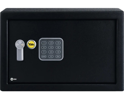 Schwarzer Tresor mit digitalem Zahlenschloss und Yale Logo