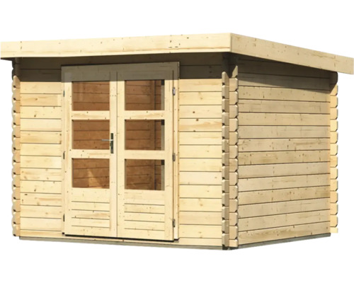 Holzgartenhaus mit Doppeltür und Fenstern