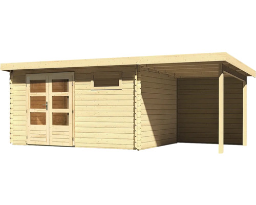 Holzgartenhaus mit Doppeltür und Anbau