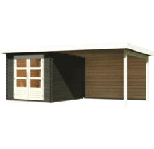 Holzgartenhaus mit Flachdach und Anbau