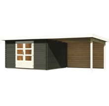 Holzgartenhaus mit Doppeltür und Anbau