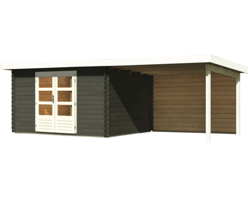 Holzgartenhaus mit Doppeltür und Anbau