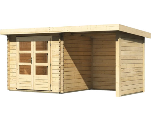 Holzgartenhaus mit Doppeltür und Anbau