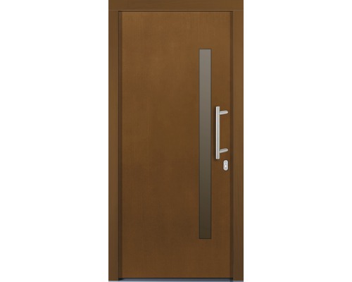 Braune Haustür mit Glaseinsatz und Griff