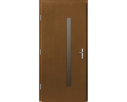 Haustür Silves Kiefer lackiert afromosia 1000x2000 mm DIN links Holztür mit vertikalem Glaseinsatz und Türgriff