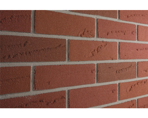 Harz Verblendstein Elabrick Oregon 7,1x24,0 cm rot Wand mit roten Verblendsteinen und hellem Fugenmörtel