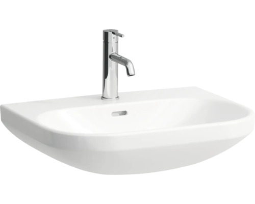 Standard-Waschtisch Laufen Lua halbrund 60 x 46 cm weiß glänzend ohne Beschichtung Keramik Waschbecken mit Armatur für das Badezimmer