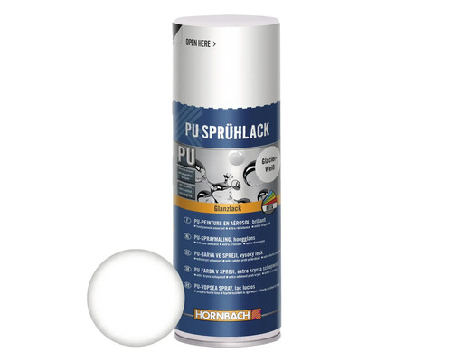 HORNBACH PU-Sprühlack Glacierweiss glänzend 400 ml PU Sprühlackdose mit weißem Farbmuster