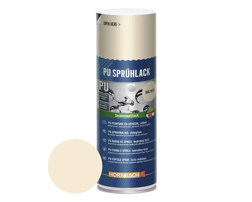 HORNBACH PU-Sprühlack RAL1015 Hellelfenbein seidenmatt 400 ml PU Sprühlack Dose mit Farbbeispiel