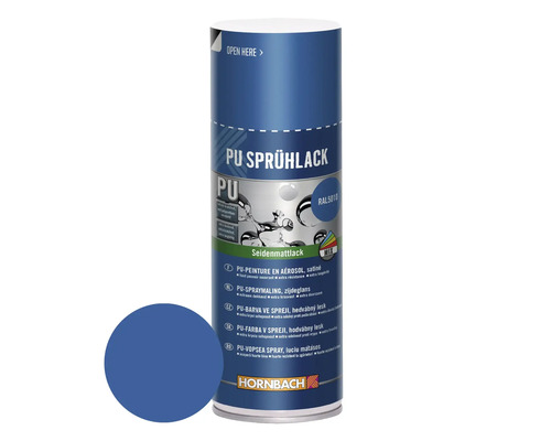 HORNBACH PU-Sprühlack RAL5010 enzianblau seidenmatt 400 ml PU Sprühlackdose mit Farbfeld