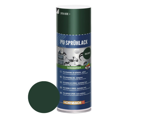 HORNBACH PU-Sprühlack RAL6005 moosgrün seidenmatt 400 ml PU Sprühlack Spraydose mit Farbbeispiel