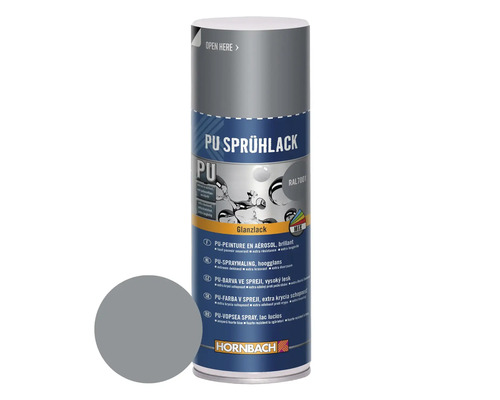 HORNBACH PU-Sprühlack RAL7001 silbergrau glänzend 400 ml PU Sprühlack in einer Dose mit Farbbeispiel