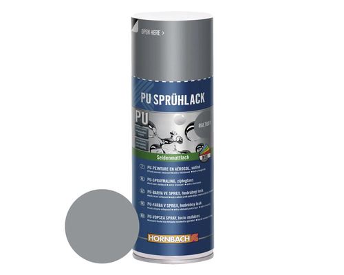 HORNBACH PU-Sprühlack RAL7001 silbergrau seidenmatt 400 ml PU Sprühlackdose mit Farbbeispiel