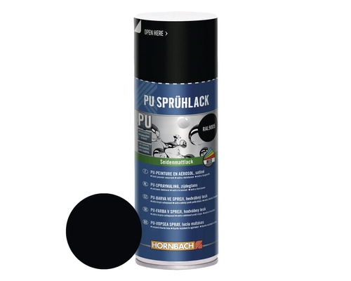 HORNBACH PU-Sprühlack RAL9005 schwarz seidenmatt 400 ml PU Sprühlackdose mit Farbbeispiel