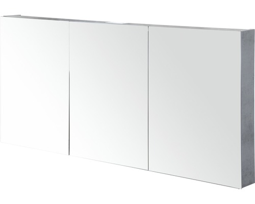 Spiegelschrank Sanox 3-türig 140x13x65 cm Beton anthrazit mit doppelseitige Spiegeltüre