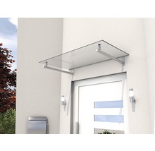 Vordach aus Glas mit Edelstahlhalterung über einer Haustür