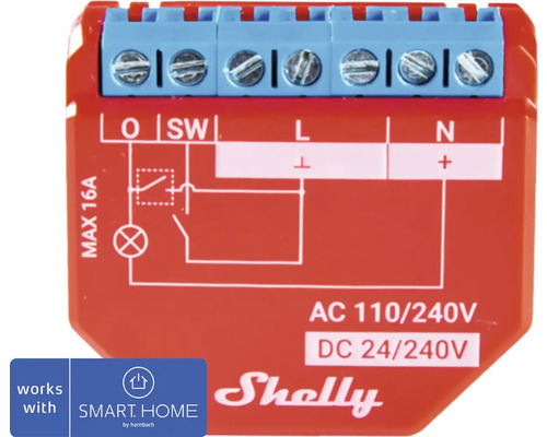 Schalter Shelly PLUS 1PM 1-Kanal, Wi-Fi, rot (120373) - Kompatibel mit SMART HOME by hornbach