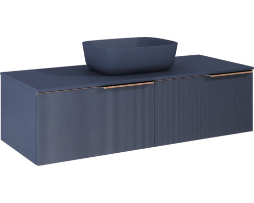 Waschbeckenunterschrank Jungborn Nonus 120x318x45,3 cm ohne Waschbecken navy blau matt Waschtischunterschrank mit Aufsatzwaschbecken für das Badezimmer