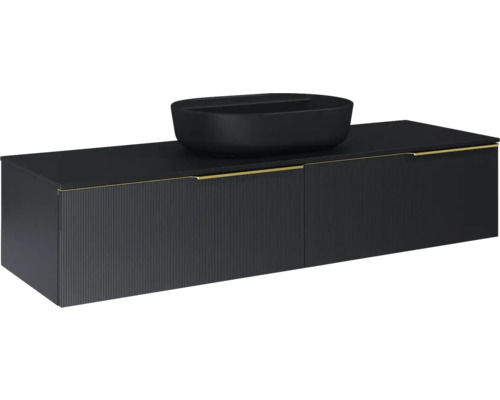 Waschbeckenunterschrank Jungborn Nonus 160x318x45,3 cm ohne Waschbecken schwarz matt Waschtisch mit Aufsatzwaschbecken auf Unterschrank