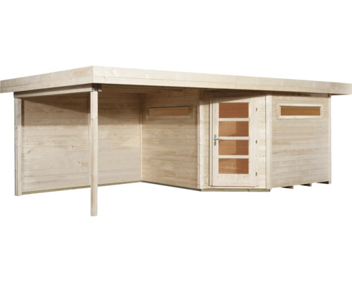 Holzgartenhaus mit Vordach, Tür und Fenster