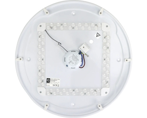 Rückseite einer runden LED Deckenleuchte mit elektronischen Bauteilen
