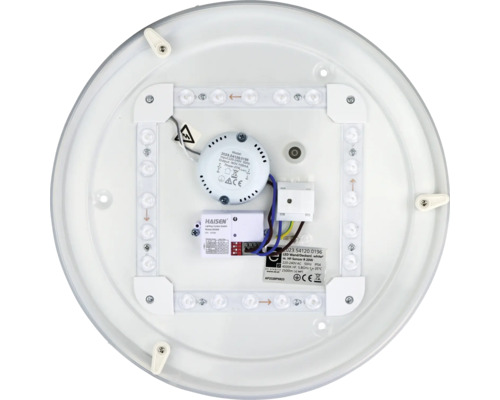 Innenansicht einer runden LED-Deckenleuchte mit elektronischen Bauteilen