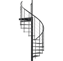 Schwarze Wendeltreppe mit Metallgeländer