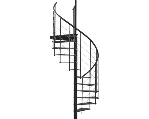 Schwarze Wendeltreppe mit Metallgeländer