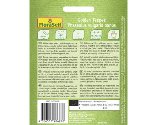 Golden Teepee Phaseolus vulgaris nanus-Samenpackung