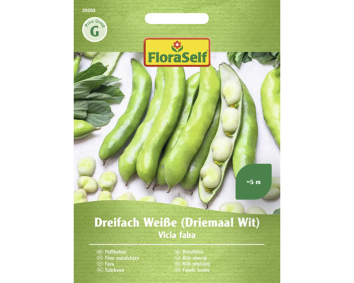 Gemüsesamen FloraSelf Puffbohne 'Dreifach Weiße (Driemaal Wit)'