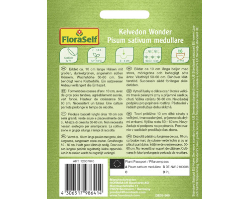 Samentüte FloraSelf Kelvedon Wonder, Pisum sativum medullare