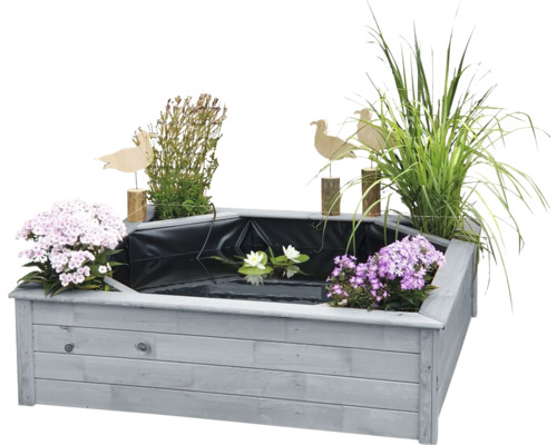Hochteich promadino Miniteich Hochteich mit 4 seitl. Pflanzzonen Solar,grau mit Teichfolie 144 x 144 x 40 cm Hochteich promadino Miniteich Hochteich mit 4 seitl. Pflanzzonen Solar,grau mit Teichfolie 144 x 144 x 40 cm
