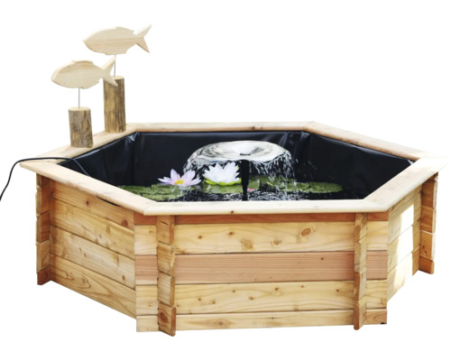Hochteich promadino Miniteich 6eck-Hochteich mit Solarpumpe,natur, Lärche mit Teichfolie 145 x 128 x 41 cm Hochteich promadino Miniteich 6eck-Hochteich mit Solarpumpe,natur, Lärche mit Teichfolie 145 x 128 x 41 cm