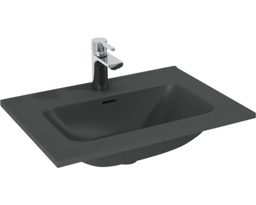 Möbelwaschtisch Jungborn rechteck 61x46 cm anthrazit matt ohne Beschichtung Waschtisch aus Sanitärkeramik mit Armatur