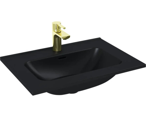 Möbelwaschtisch Jungborn rechteck 61x46 cm schwarz matt ohne Beschichtung Waschtisch aus Sanitärkeramik mit Armatur