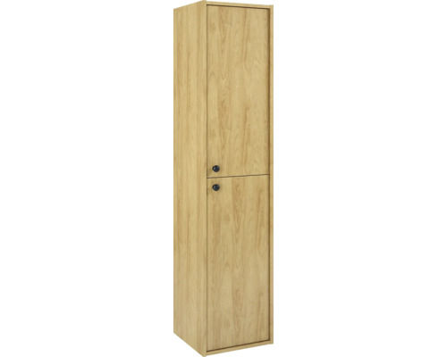 Hoher Holzschrank mit zwei Türen und Griffen