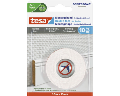Tesa Montageband für Tapete & Putz (10kg/m) weiß 19 mm x 1,5 m