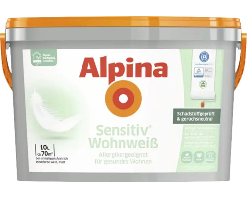 Alpina Sensitiv Wohnweiß Wandfarbe weiß 10 L Eimer Alpina Sensitiv Wohnweiss Innenfarbe, 10 Liter