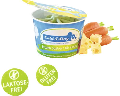 Hundesnack Hundeeis Cold&Dog Frozen Jogurth Käse-Birne 90 ml Cold and Dog gefrorener Joghurt für Hunde mit Karotten, Käse, laktosefrei und glutenfrei.
