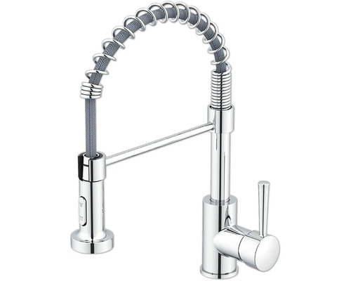 Küchenarmatur mit schwenkbarem Auslauf und Spiralfeder