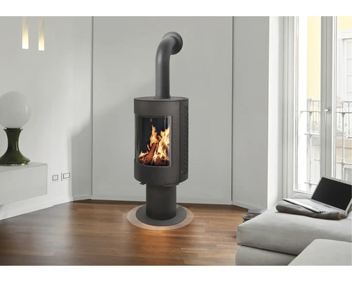 Wohnraum mit Kaminofen und brennendem Holz