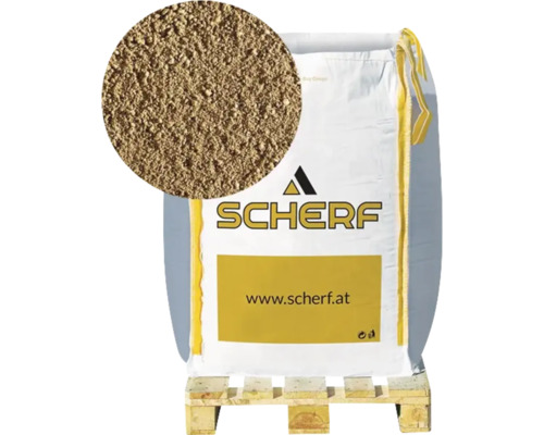 Zeolith-Wasserspeicher für Aussaat-Substrate beige 1.000 L Sack Pflanzsubstrat auf einer Palette mit Nahaufnahme der Substratstruktur
