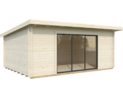 Holzgartenhaus mit Glasschiebetür