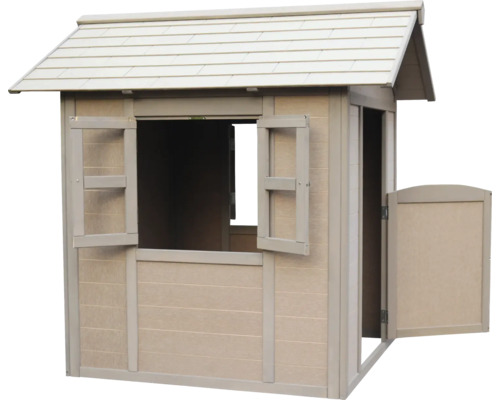 Spielhaus aus Holz mit Dach, Tür und Fenstern