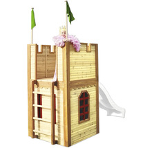 Holzburg mit Rutsche und Leiter für Kinder im Garten