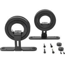 Zwei schwarze Türstopper mit Schrauben