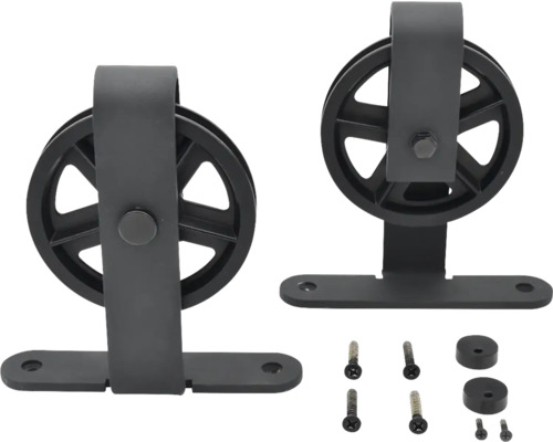 Set mit zwei Schiebetürbeschlägen mit Rollen und Befestigungsmaterial