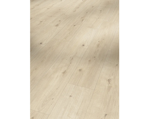Handmuster zu Designboden Modular ONE Eiche Atmosphere geschliffen Landhausdiele Klickverbindung 1285 x 194 x 8 mm Heller Laminatboden mit Holzstruktur