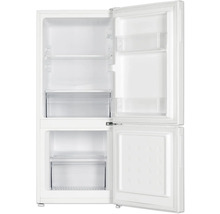 Geöffneter Kühlschrank mit Gefrierfach und Regalen